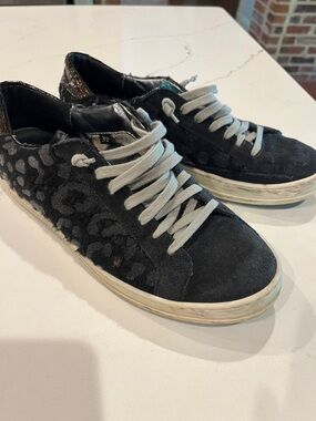 P448 Designer sneaker. All black suede cheetah that goes with anything.
